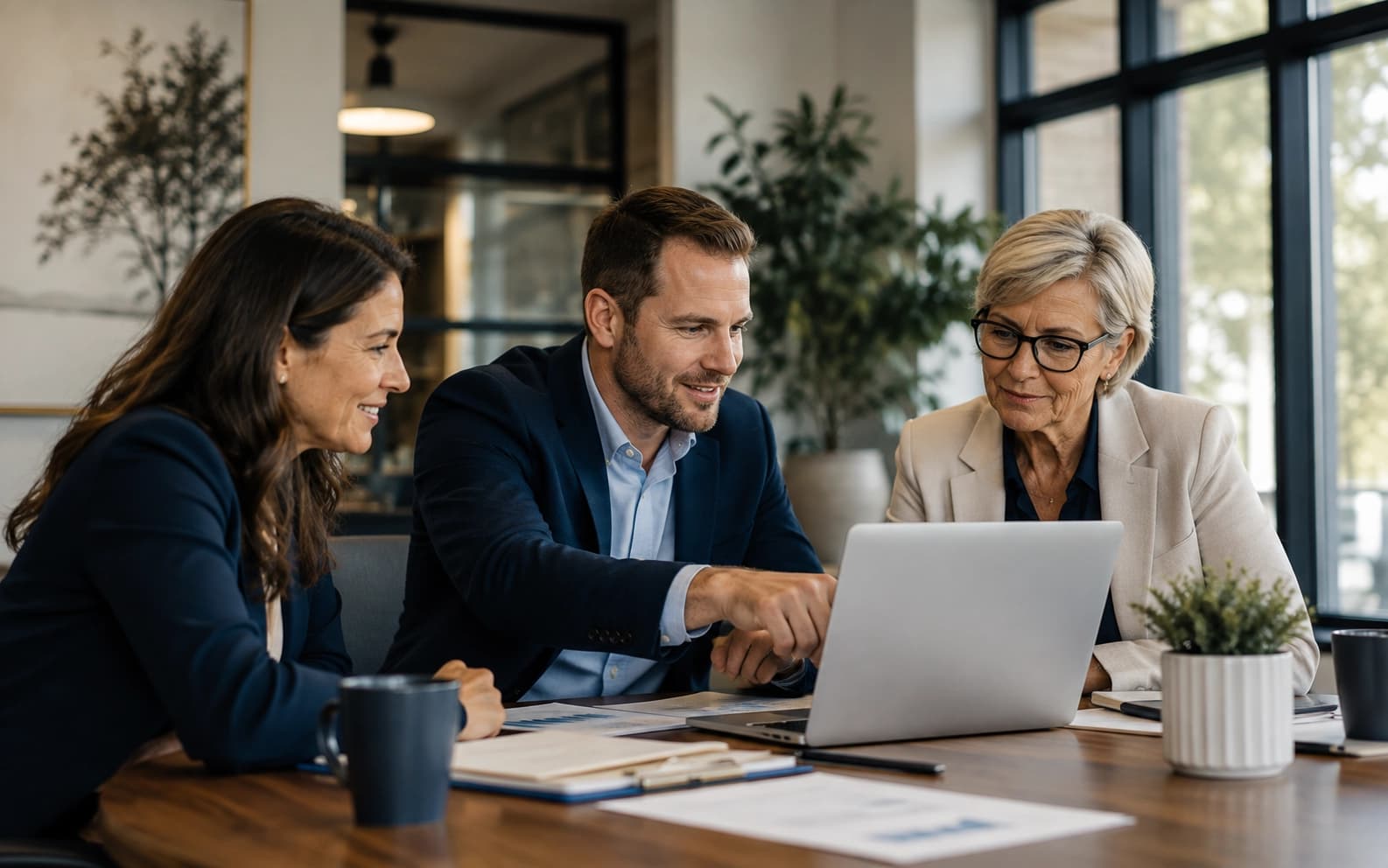 Real estate agents collaborating in a modern office